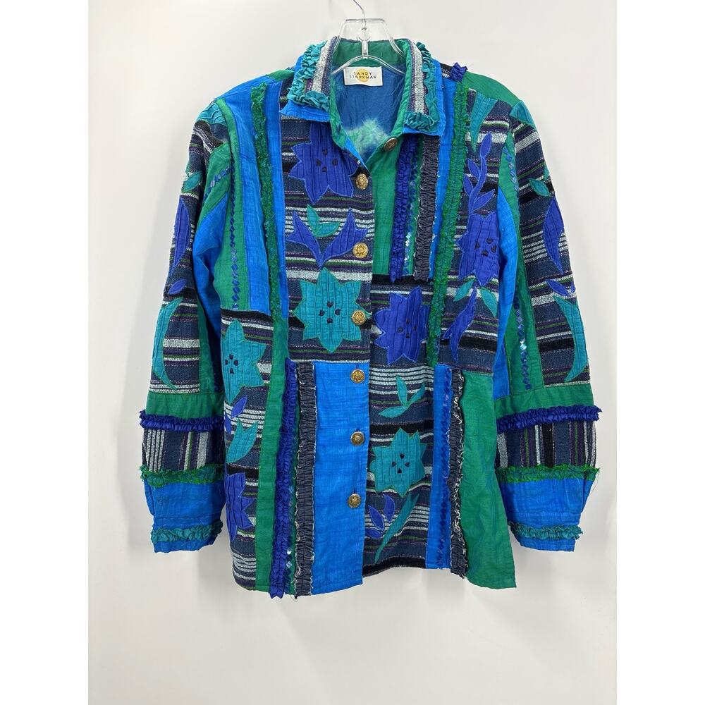 Sandy Starkman Vintage Silk Blend Multi Media Boho Artsy Jacket L Large